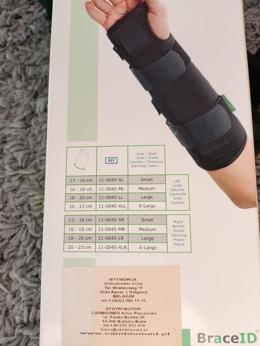 Orteza nadgarstka dłoni rozmiar M ręką lewa