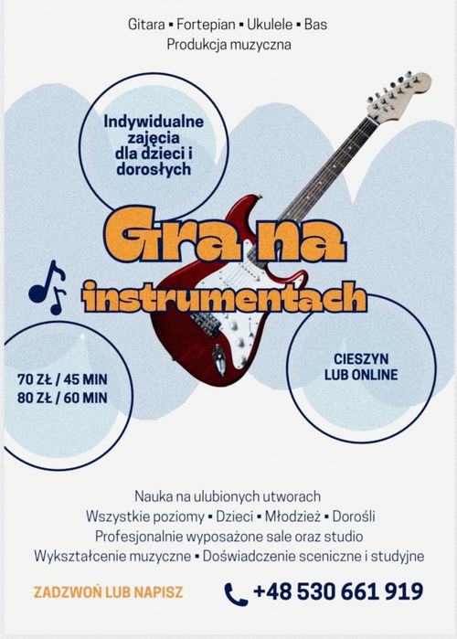 Nauka gry na gitarze, basie i innych