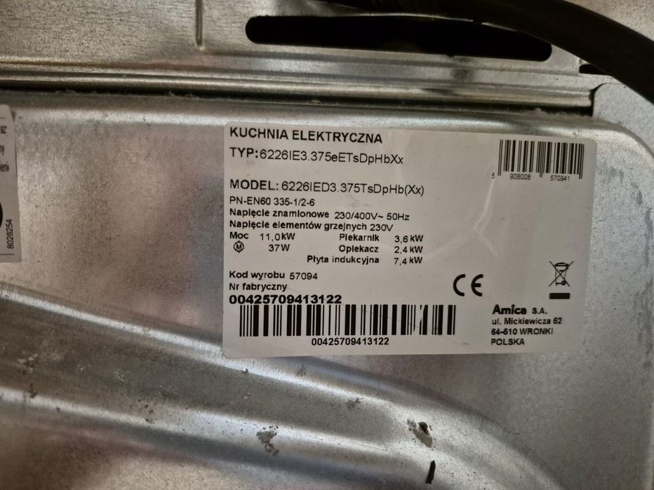 Kuchnia indukcyjna indukcja szkło płyta Amica 6226IE3