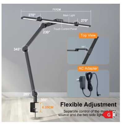 Candeeiro de Mesa LED com Braçadeira 24W Luz de Estudo Trabalho Regulável NOVO