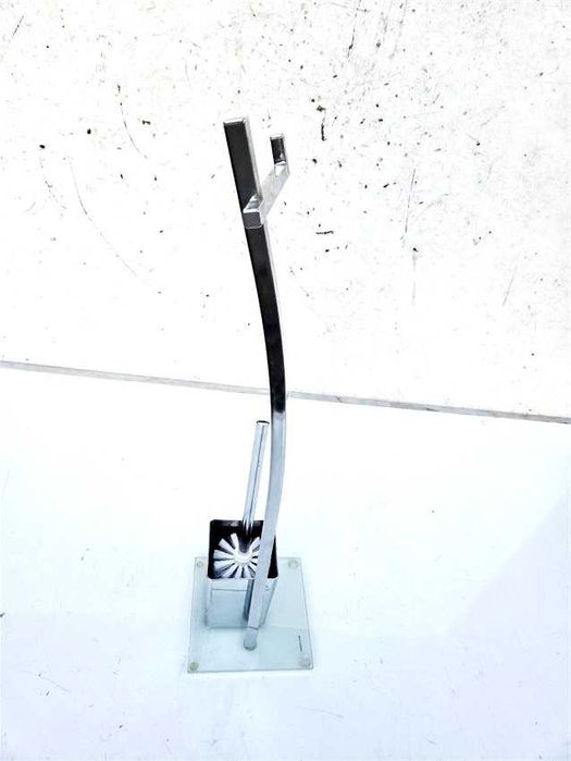 STOJAK NA PAPIER TOALETOWY ze szczotką metalowy srebrny