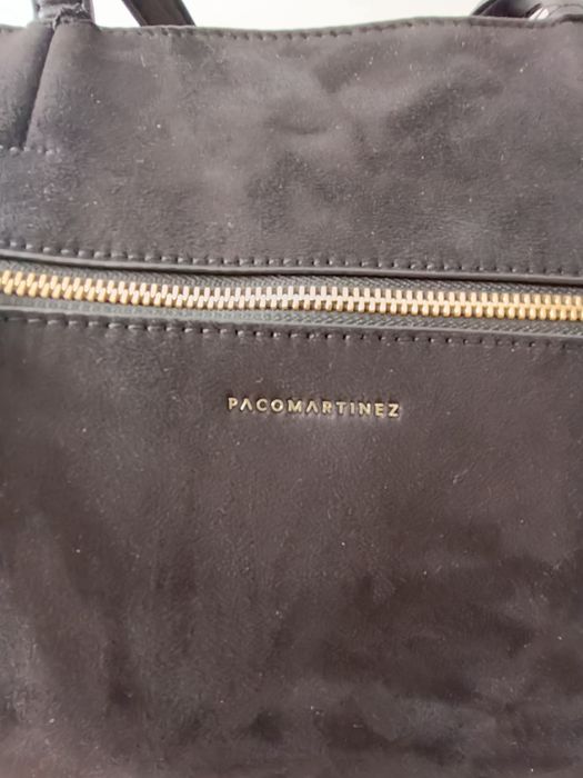 Mala Shopper PACO MARTINEZ Preta (Bimaterial: Camurça e Pele)