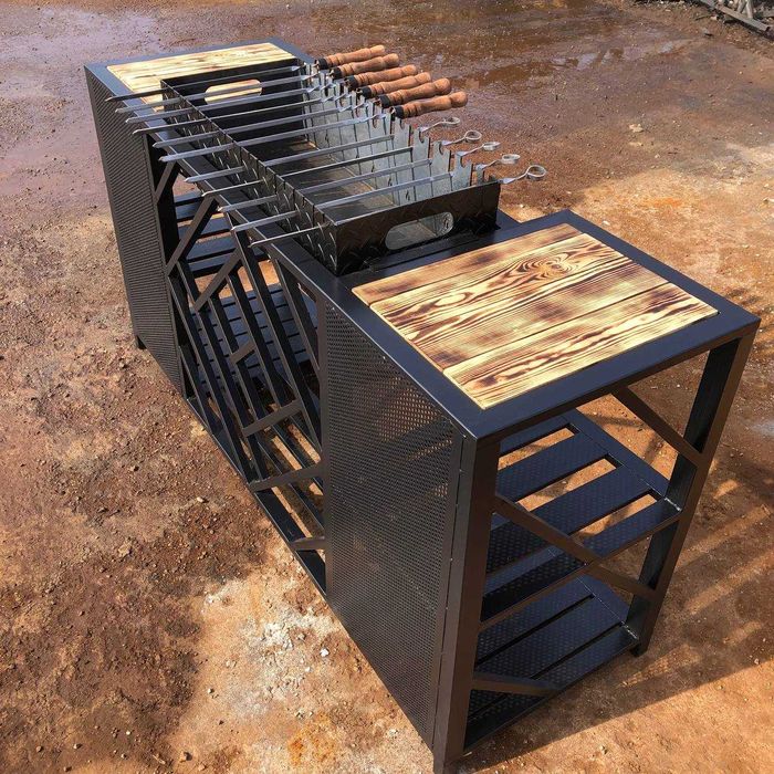 Мангал Лофт стаціонарний Металеві полички для дров та посуду