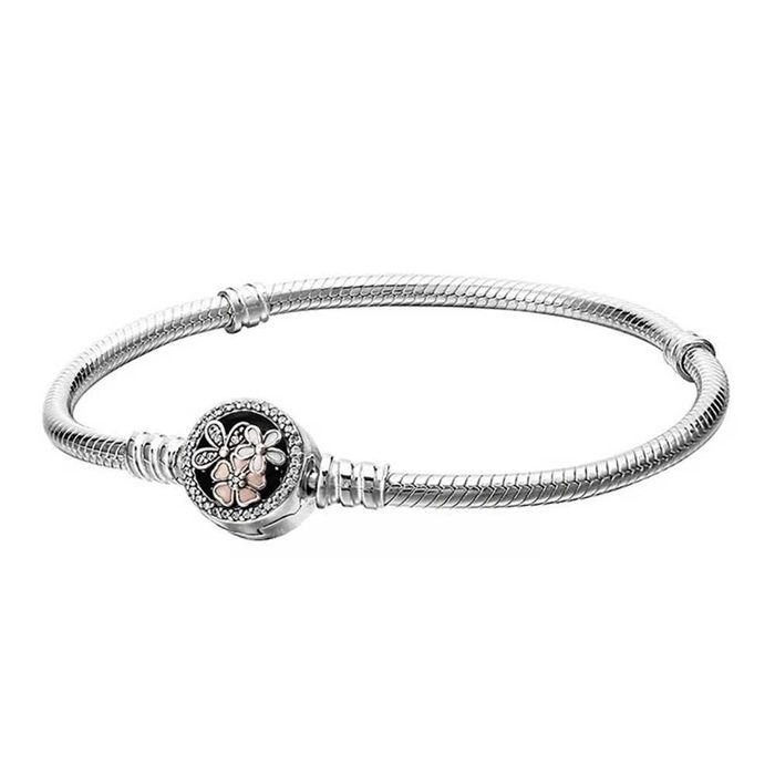 Bransoletka modułowa kwiaty charms 19cm posrebrzana