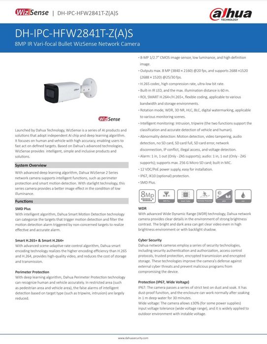 IP камера вариофокальная 8мп Dahua DH-IPC-HFW2841T-ZS (2.7 - 13.5 мм)