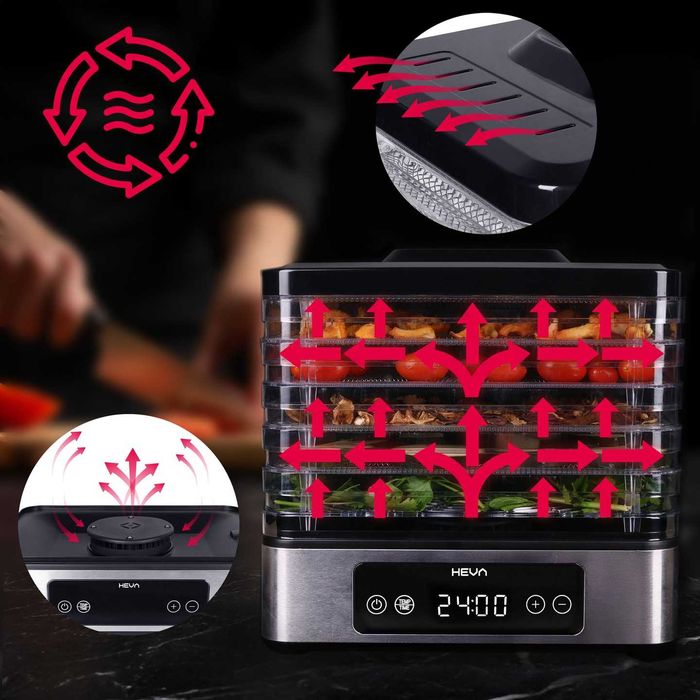 Suszarka do grzybów owoców HEVA +6 SIT 450W Inox duża aż 12L TIMER