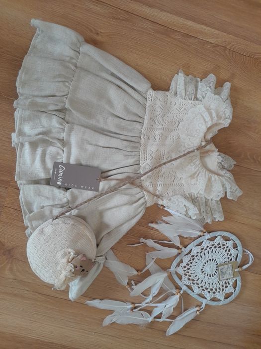 Sukienka boho krótki rękaw z torebka bawełniana 5 lat 104 110