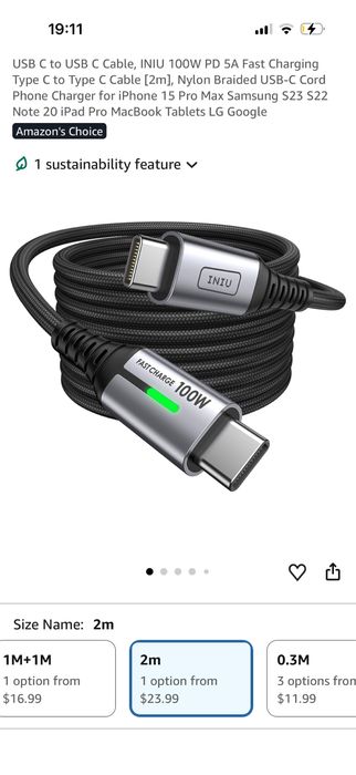 Кабель INIU USB-C to USB-C 100W Fast Charge | Швидка зарядка
