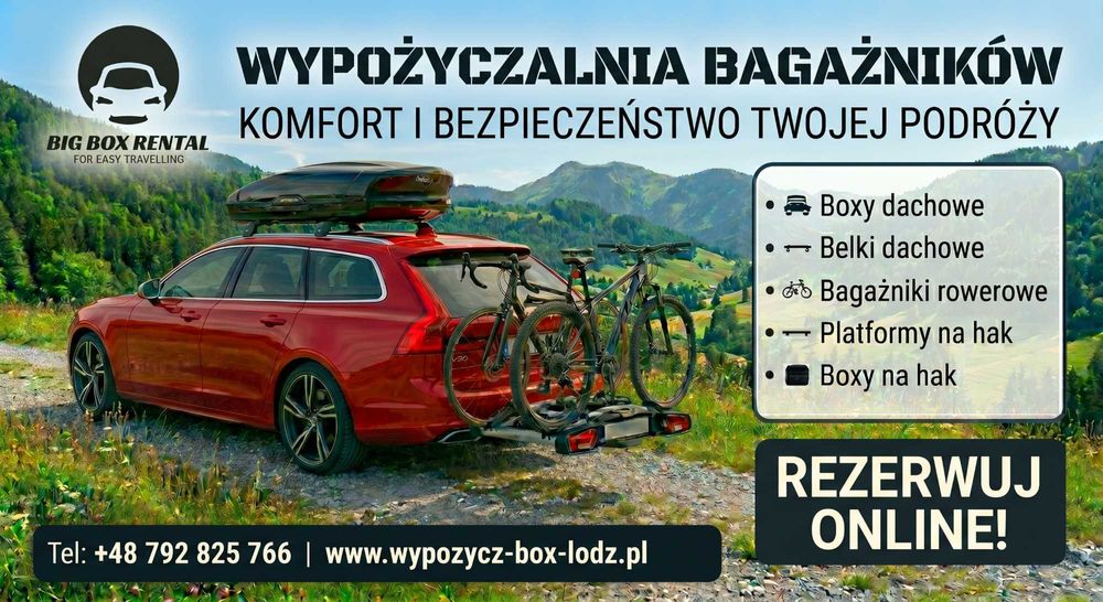 Wynajmę BOX dachowy Thule, belki poprzeczne, platformy rowerowe na hak