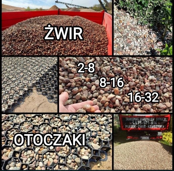 Piasek żwir czarnoziem  otoczaki pospółka płukany małe  wywrotki