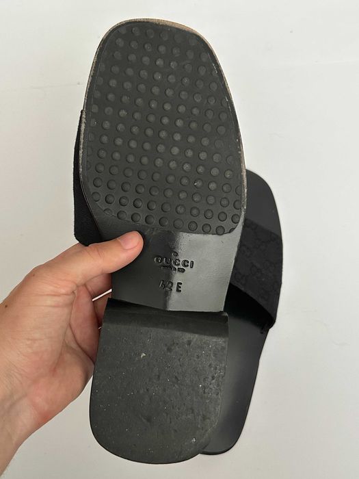 Шлепки Gucci GG Monogram Black Canvas Leather Sandals Sliders Flip Flops
