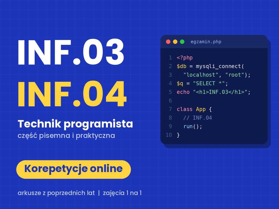 Egzamin INF.03 i INF.04 – korepetycje online, technik programista