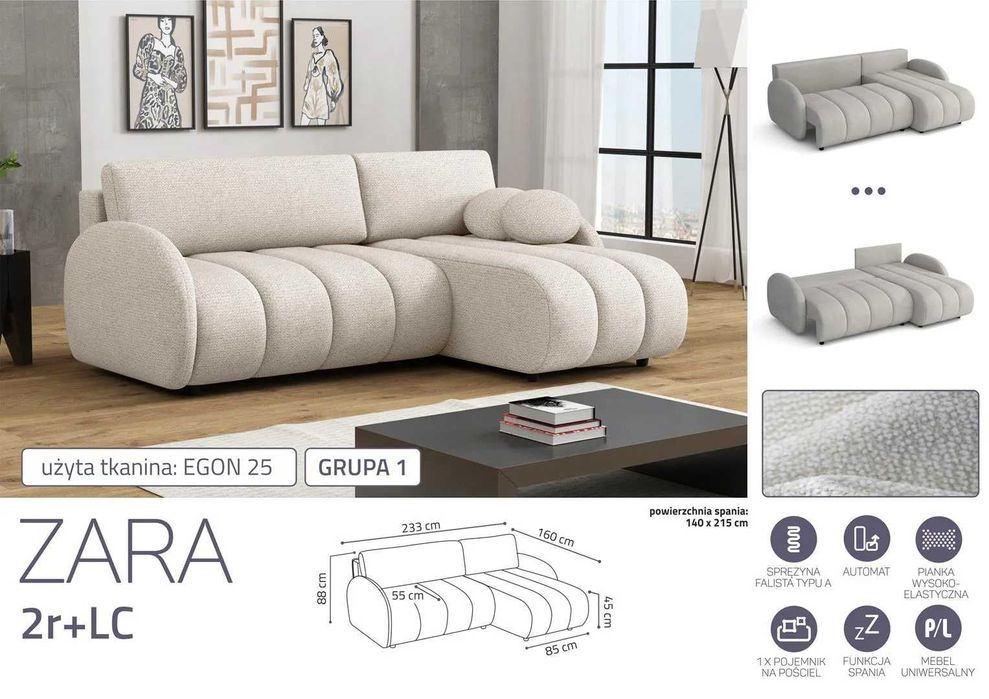 Narożnik z funkcją spania Zara 2rLC Darmowa dostawa