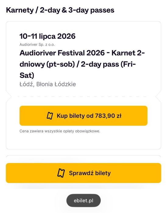 Sprzedam bilrty na Audioriver