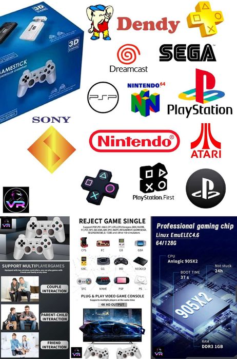Ігрова консоль 128GB MAX Game Stick - Денді, PS, PSP, Nintendo 64