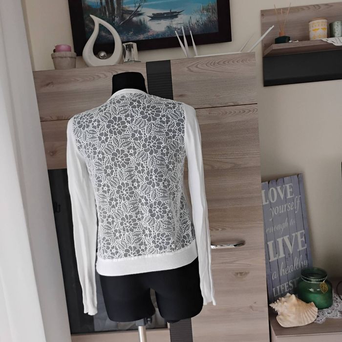 Biały sweterek z koronkowymi wstawkami New Look r. 36 38 40
