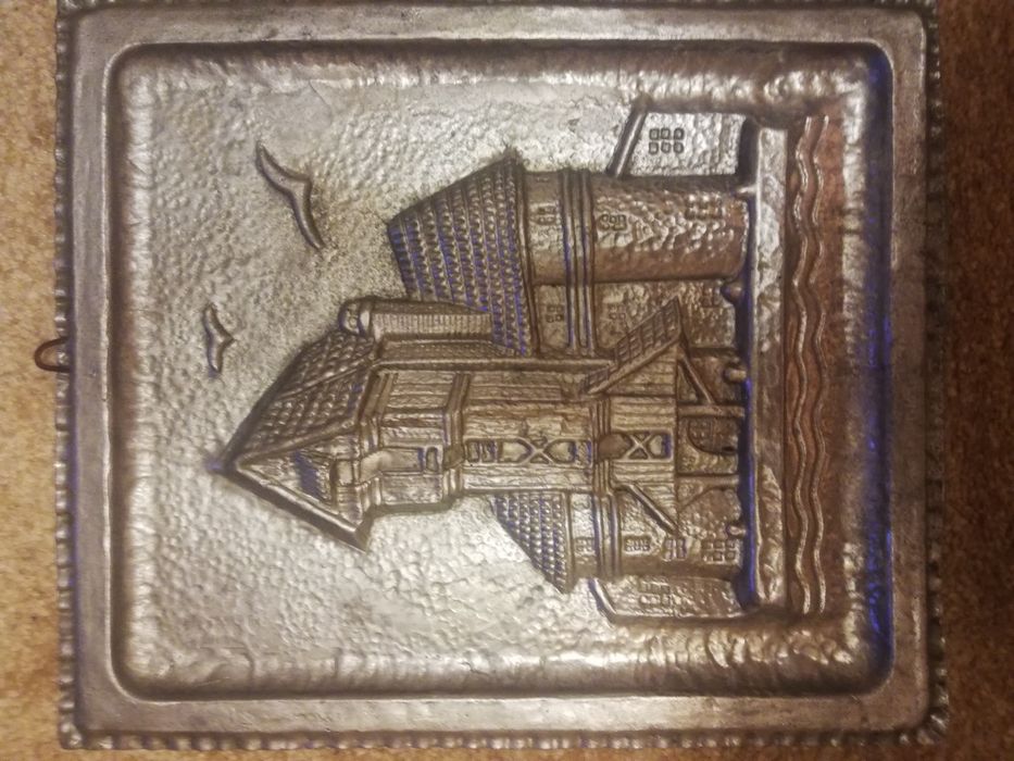 Stary odlew aluminiowy-obraz Żuraw nad Motławą w Gdańsku