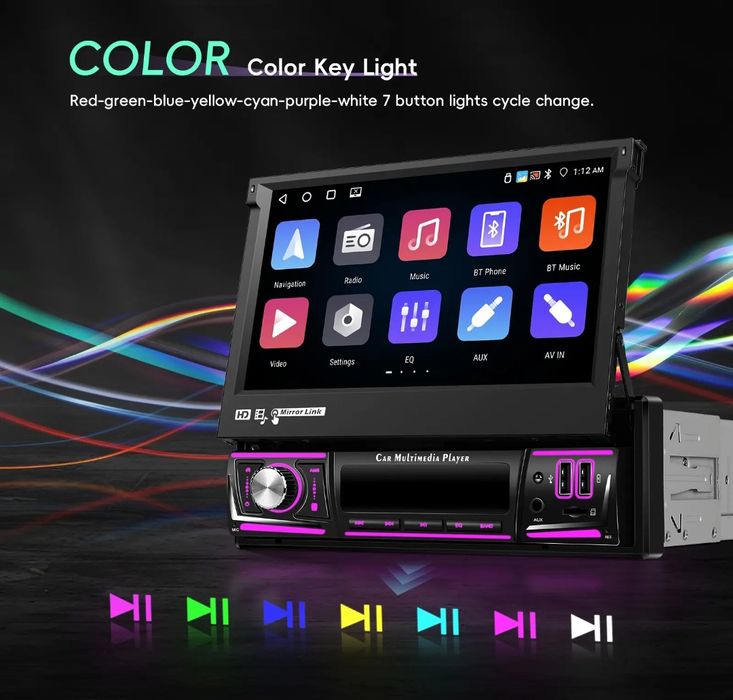 Rádio Retrátil 1din 4/64GB com Carplay Android Waze GPS wifi BT novo