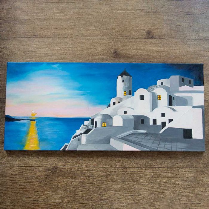 Obraz "Grecja" - olej na płótnie, 90x40cm