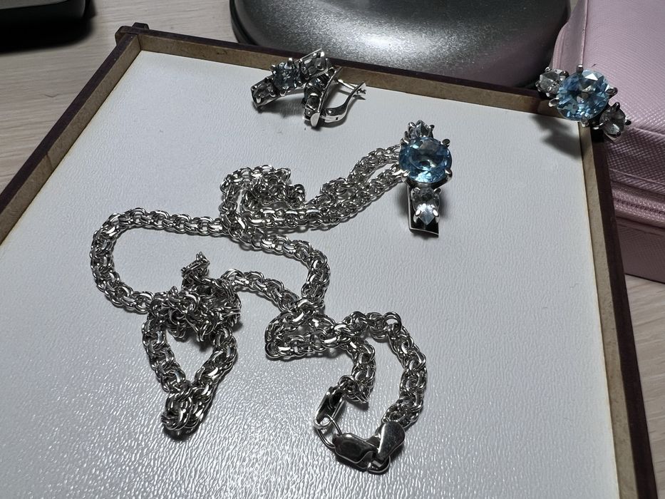 Срібний комплект. Сережки, підвіска, кулон, каблучка