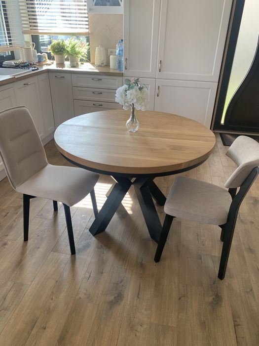 Okrągły  dębowy 90sr + 50 wkładka  rozkładany stół loft lity dąb