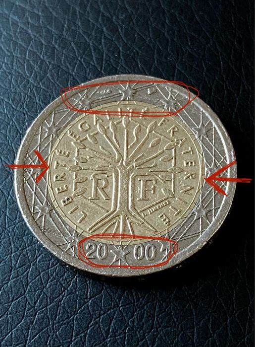 Рідкісна монета 2 euro Francja 2000 Liberte Брак штампу