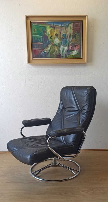 Fotel skórzany, Szwecja lata 70.