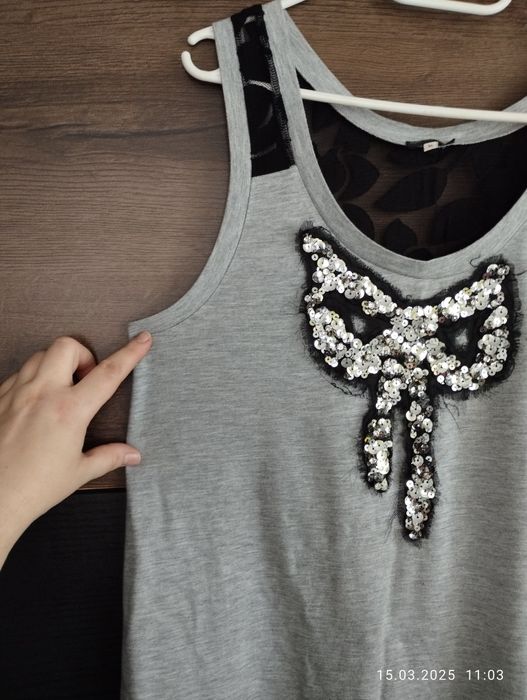 Bluzka bokserka cekiny koronka