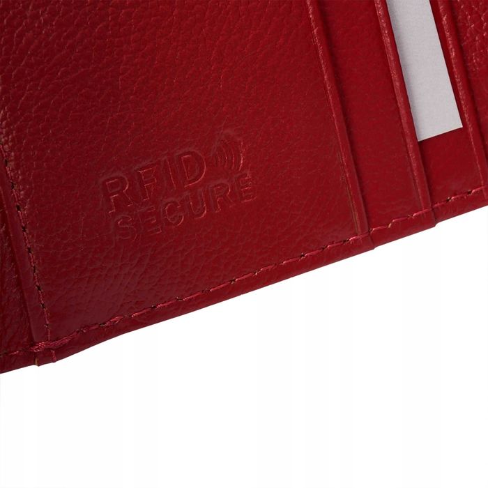 BETLEWSKI Elegancki Portfel Damski Skóra Naturalna Czerwony Rfid SHINY