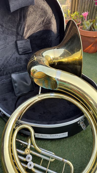 Instrumento Tuba decorativa com caixa