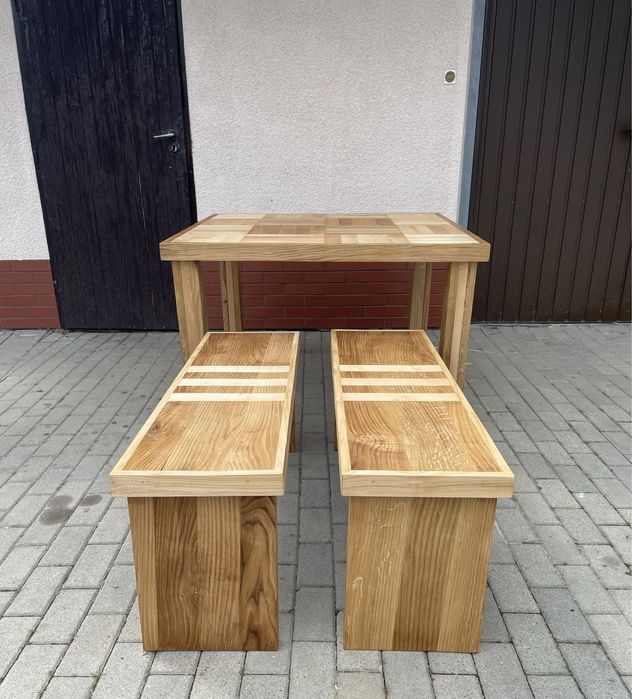 Stól + Ławki (Zestaw lite drzewo )