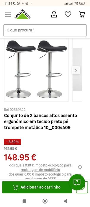 Conjunto 2 bancos pé alto