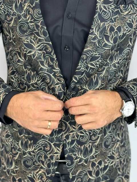 GIOVANNI PERA Marynarka męska D624 elegancka Glamour kwiaty złota 70