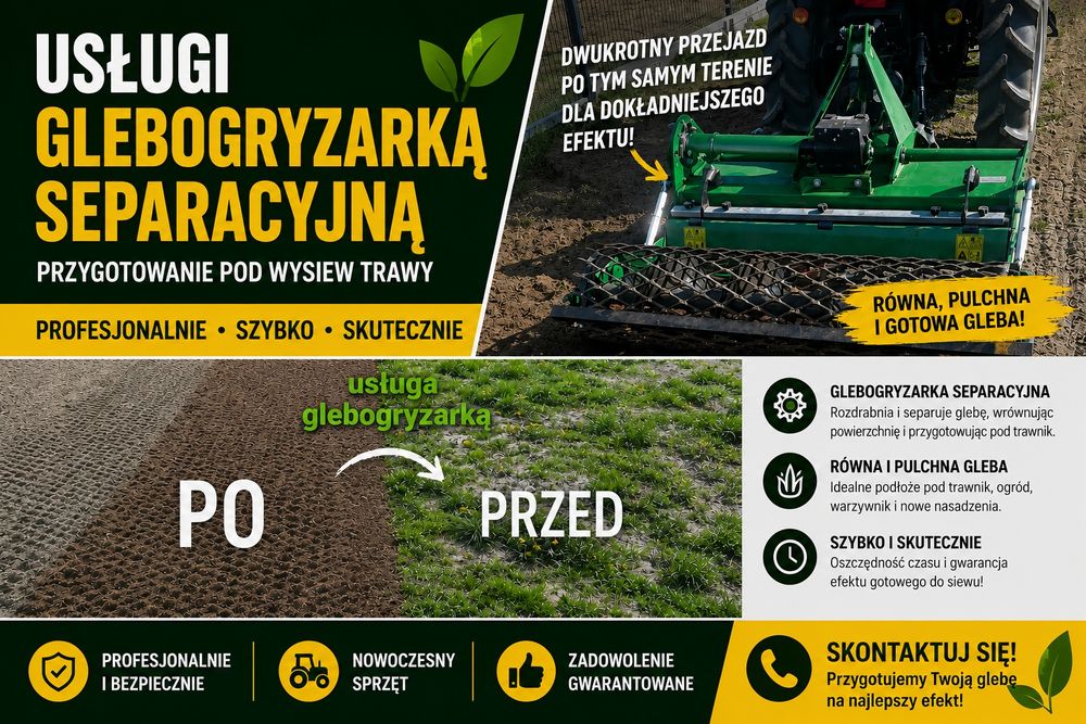 usługi glebogryzarką seperacyjną Przygotowanie pod wysiew trawy