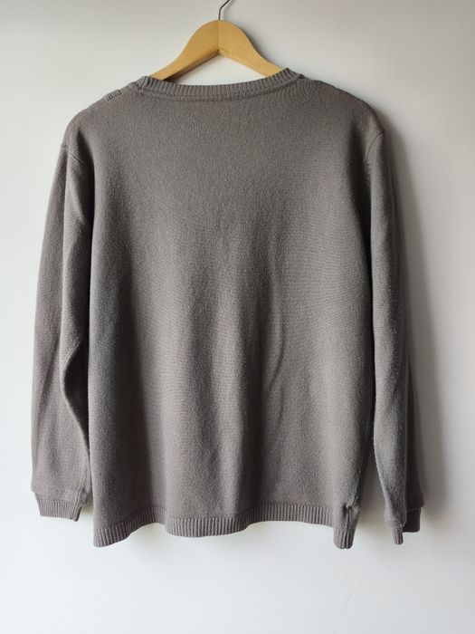 Szary kardigan sweter dzianinowy falbanka guziki dekolt V XL 42 44 oversize
