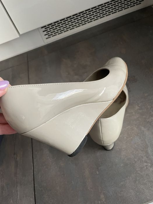Skórzane półbuty Ryłko 37,5 38. Skóra koturny, buty na platformie