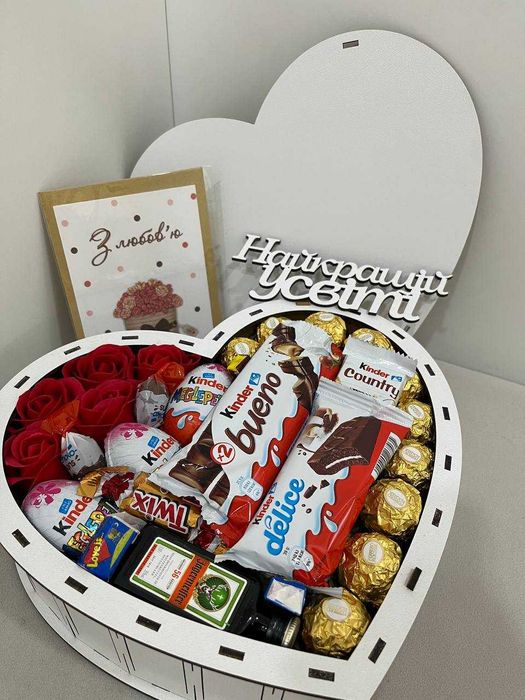 Подарунок на 14 ЛЮТОГО! Бокс з солодощами, смаколиками, шоколадний