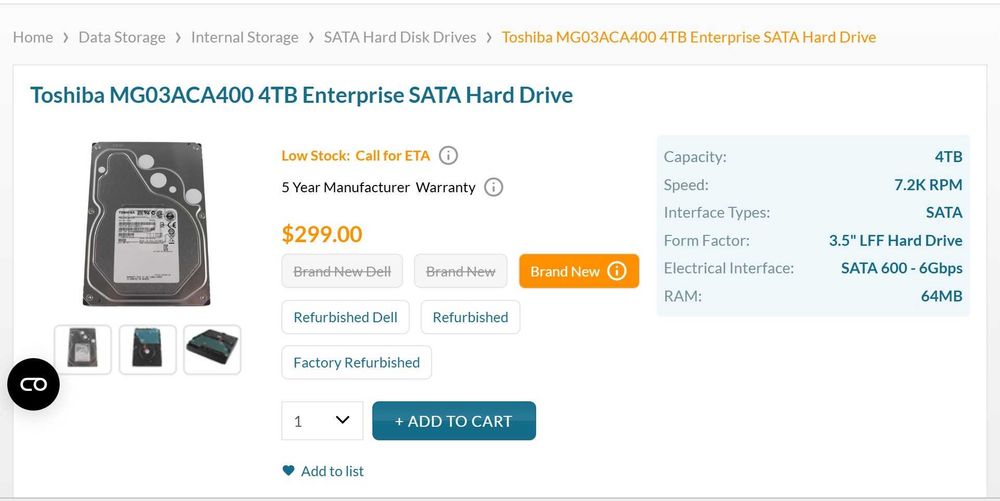 Toshiba disco Interno 4TB / 7200 rpm - Enterprise