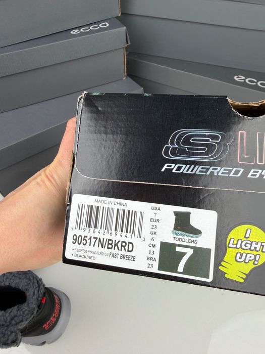 Детские мигающие сапоги дутики на липучках Skechers 23р