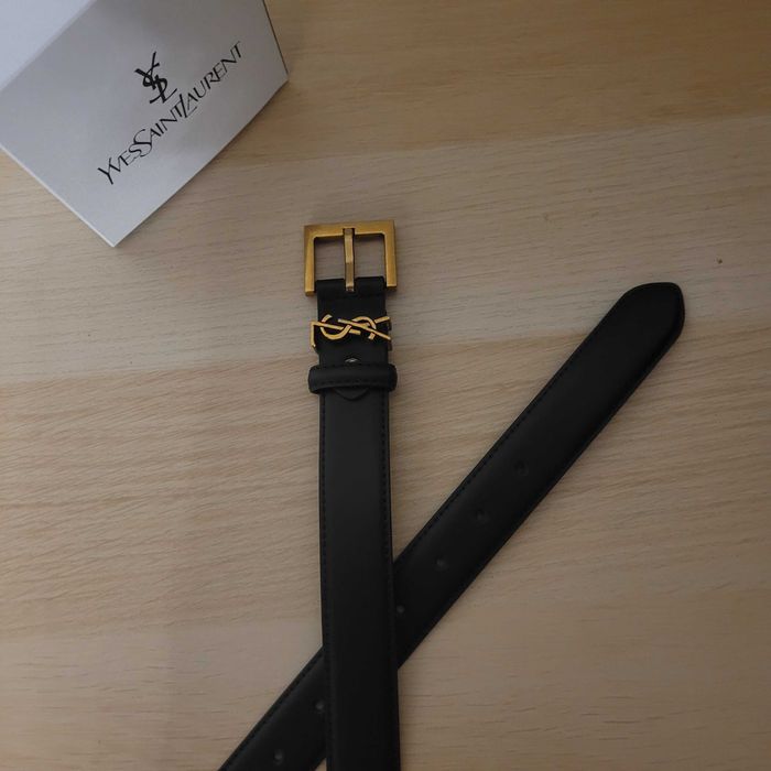 Czarny damski skórzany pasek YSL 100 cm
