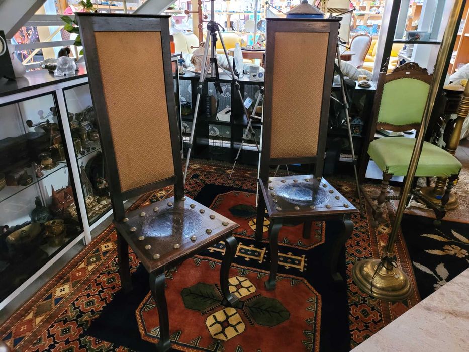 Cadeiras antigas em madeira couro e tecido - óptimo estado - V