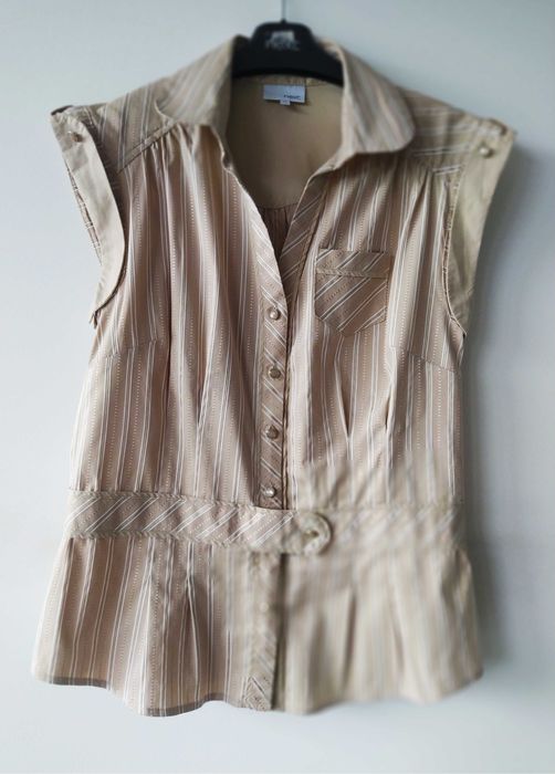 Beżowa bluzka damska bez rękawów – elegancka, rozmiar ok. M, firma Next