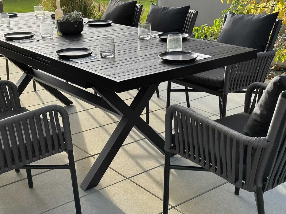 Fotel Krzesło Ogrodowe Sznurek Plecione do Ogrodu Taras Balkon CZARNE