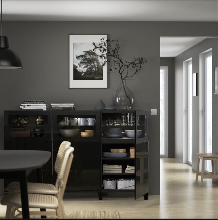 Porta de vidro IKEA GLASSVIK Colour: Black/clear glass Size: 60x38 cm