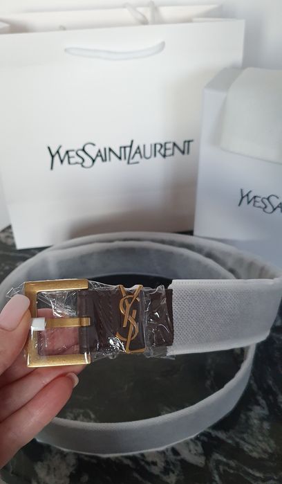Pasek brązowy ysl czekolada skóra naturalna licowa nowy