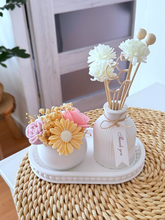 Zestaw ceramiczny +flowerbox z wosku sojowego