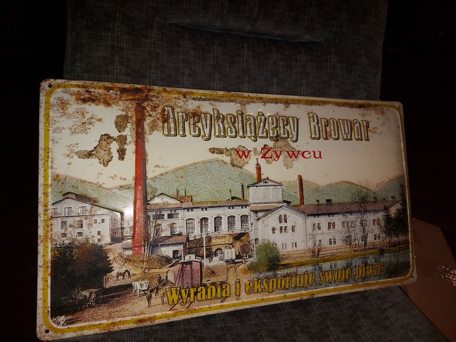 Stara reklama piwa na blasze arcyksiążęcy browar w żywcu