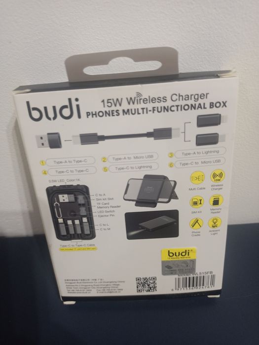 15W ładowarka Budi bezprzewodowa wielofunkcyjne pudełko z adapterami