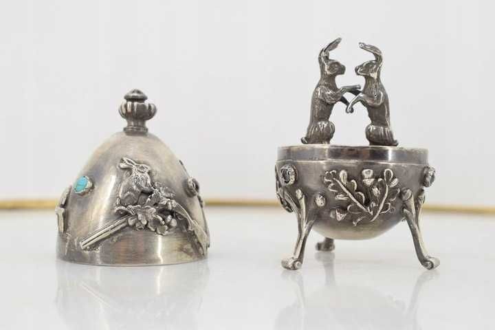 Srebrne Myśliwskie Jajo - Zające Króliki - Prezent dla Myśliwego Pr 84