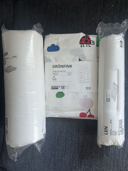 Новий дитячий комплект IKEA: ковдра LEN + подушка LEN + постіль GRÖNFINK (110х125)